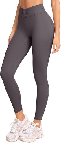 LASLULU V-High Waisted Workout Leggings for Women 28" Gathered Buttery Soft Compression Leggings Yoga Workout Pants in Saudi Arabia