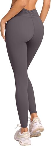 LASLULU V-High Waisted Workout Leggings for Women 28" Gathered Buttery Soft Compression Leggings Yoga Workout Pants in Saudi Arabia