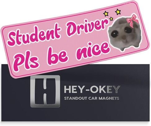 طالب سائق مغناطيس للسيارة - الهامستر اللطيف مضحك من فضلك كن صبورًا مضغوطًا مضغوطًا مضغوطًا مضغوطًا - علامة تحذير سلامة المبتدئين القابلة للإزالة - مقاومة للطقس - 10 × 3.5 بوصة - وردي in Kuwait