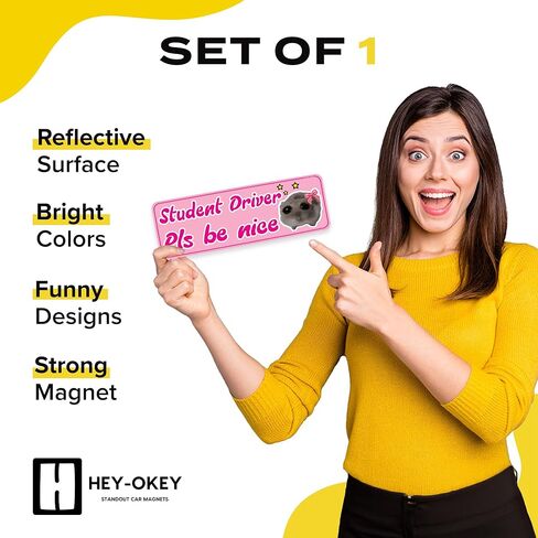 طالب سائق مغناطيس للسيارة - الهامستر اللطيف مضحك من فضلك كن صبورًا مضغوطًا مضغوطًا مضغوطًا مضغوطًا - علامة تحذير سلامة المبتدئين القابلة للإزالة - مقاومة للطقس - 10 × 3.5 بوصة - وردي in Kuwait
