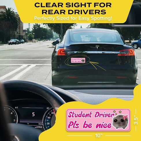 طالب سائق مغناطيس للسيارة - الهامستر اللطيف مضحك من فضلك كن صبورًا مضغوطًا مضغوطًا مضغوطًا مضغوطًا - علامة تحذير سلامة المبتدئين القابلة للإزالة - مقاومة للطقس - 10 × 3.5 بوصة - وردي in Kuwait