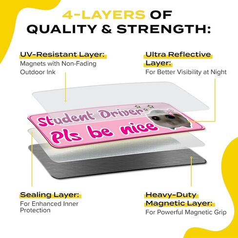 طالب سائق مغناطيس للسيارة - الهامستر اللطيف مضحك من فضلك كن صبورًا مضغوطًا مضغوطًا مضغوطًا مضغوطًا - علامة تحذير سلامة المبتدئين القابلة للإزالة - مقاومة للطقس - 10 × 3.5 بوصة - وردي in Kuwait