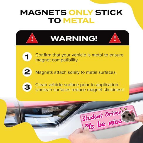 طالب سائق مغناطيس للسيارة - الهامستر اللطيف مضحك من فضلك كن صبورًا مضغوطًا مضغوطًا مضغوطًا مضغوطًا - علامة تحذير سلامة المبتدئين القابلة للإزالة - مقاومة للطقس - 10 × 3.5 بوصة - وردي in Kuwait