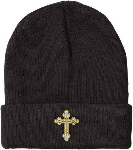 Beanies for Men Gold Outline Orthodox Cross Embroidery Winter Hats for Women Acrylic Skull Cap 1 Size in Saudi Arabia