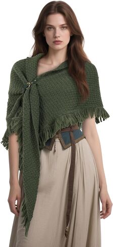 MCJC Knit Poncho Wrap Shawl with Fringe Tassel Trim, Medieval Renaissance Style Cape in Saudi Arabia