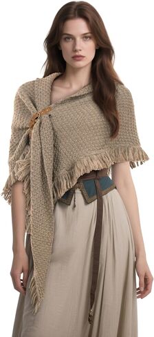MCJC Knit Poncho Wrap Shawl with Fringe Tassel Trim, Medieval Renaissance Style Cape in Saudi Arabia