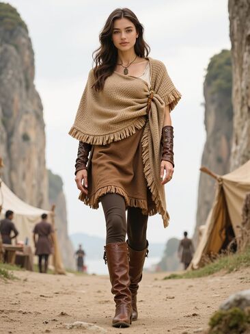 MCJC Knit Poncho Wrap Shawl with Fringe Tassel Trim, Medieval Renaissance Style Cape in Saudi Arabia