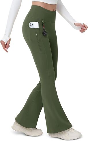 MAGCOMSEN Women's Fleece Lined Flare Pants Waterproof Insulated Winter Pants High Waisted Bootcut Hiking Yoga Leggings in Saudi Arabia