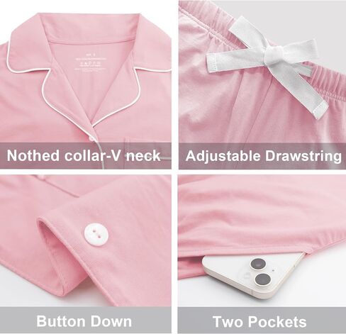 ANLIQI Womens Capri Pajamas Sets 100% Cotton Button Up Short Sleeve Top & Capri Pants Pjs Summer Sleepwear with Pockets in Saudi Arabia