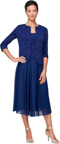 Alex Evenings Women's Tea Length Mock Dress with Sequin Jacket (Petite and Regular Sizes) in Kuwait