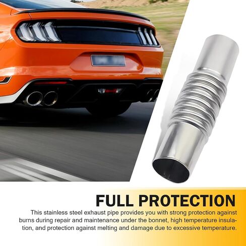 1 PC CAR CAR CAR COR CONBOW CONNECTOR ، 5.11 "× 1.06" أنابيب العادم المموجة الفولاذ المقاوم للصدأ ، وتركيب أنابيب العادم القابلة للتعديل المرنة ، عالمي لمعظم السيارات (الفضة) in Saudi Arabia