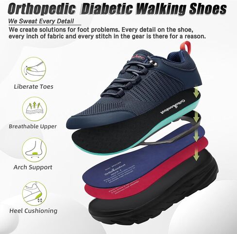 OrthoComfoot Men's Orthopedic Comfortable Diabetic Wide Shoes: Wide Toe Box Arch Support Plantar Fasciitis Sports Sneakers,Fashion Casual Hammer Toes Shoes for Foot and Heel Pain Relief in Saudi Arabia