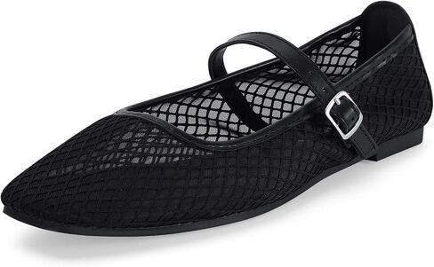 mazeskin Womens Mesh Memory Foam Ballet Flats Square Toe Shoes Ladies Comfortable Buckle Strap Ballerina Shoes with Rhinestone in Saudi Arabia