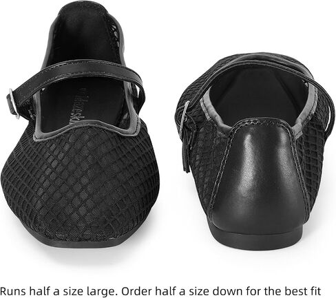 mazeskin Womens Mesh Memory Foam Ballet Flats Square Toe Shoes Ladies Comfortable Buckle Strap Ballerina Shoes with Rhinestone in Saudi Arabia