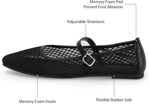 mazeskin Womens Mesh Memory Foam Ballet Flats Square Toe Shoes Ladies Comfortable Buckle Strap Ballerina Shoes with Rhinestone in Saudi Arabia