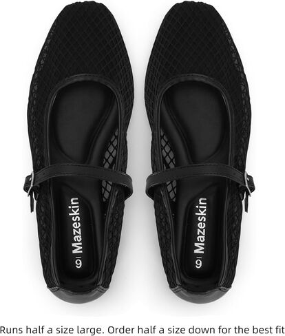 mazeskin Womens Mesh Memory Foam Ballet Flats Square Toe Shoes Ladies Comfortable Buckle Strap Ballerina Shoes with Rhinestone in Saudi Arabia