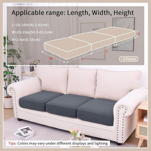 hyha Waterproof Couch Cushion Covers, Against Spills, Couch Cover for Dogs Washable, Thick Elastic Jacquard Fabric, Waterproof Sofa Seat Slipovers for Pets (3 Pieces, Dark Grey) in Kuwait