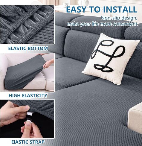 hyha Waterproof Couch Cushion Covers, Against Spills, Couch Cover for Dogs Washable, Thick Elastic Jacquard Fabric, Waterproof Sofa Seat Slipovers for Pets (3 Pieces, Dark Grey) in Kuwait