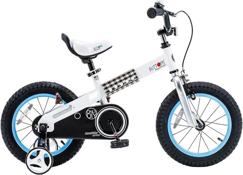 RoyalBaby Button Boys Girls Kids Bike Bicycles with Training Wheels Kickstand Child Bicycle 16 Inch White-Blue in Kuwait