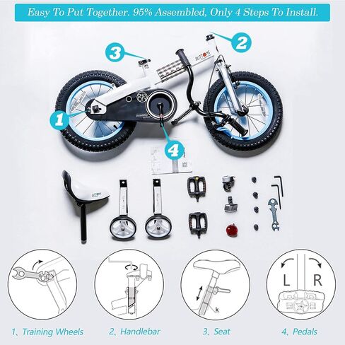 RoyalBaby Button Boys Girls Kids Bike Bicycles with Training Wheels Kickstand Child Bicycle 16 Inch White-Blue in Kuwait
