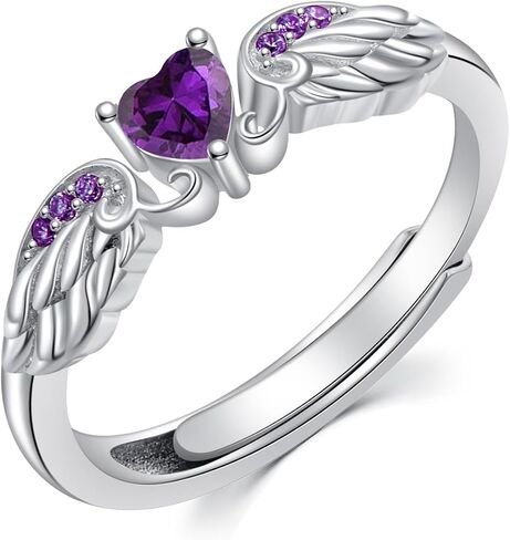 925 Sterling Silver Angel Wing Heart Ring for Women High Polish Angel Memorial Ring with Heart Gemstone Birthstone Promise Ring Mothers Day Jewelry Christmas Gifts in Saudi Arabia