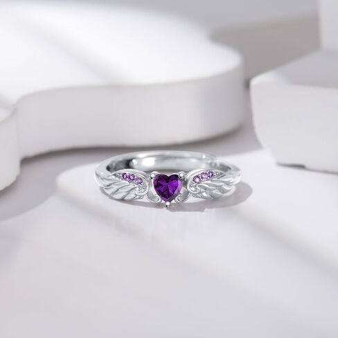 925 Sterling Silver Angel Wing Heart Ring for Women High Polish Angel Memorial Ring with Heart Gemstone Birthstone Promise Ring Mothers Day Jewelry Christmas Gifts in Saudi Arabia