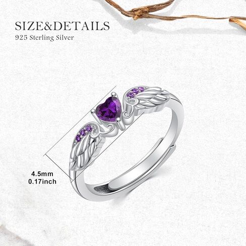 925 Sterling Silver Angel Wing Heart Ring for Women High Polish Angel Memorial Ring with Heart Gemstone Birthstone Promise Ring Mothers Day Jewelry Christmas Gifts in Saudi Arabia