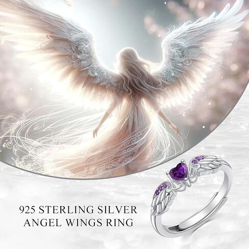 925 Sterling Silver Angel Wing Heart Ring for Women High Polish Angel Memorial Ring with Heart Gemstone Birthstone Promise Ring Mothers Day Jewelry Christmas Gifts in Saudi Arabia