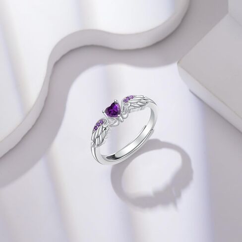 925 Sterling Silver Angel Wing Heart Ring for Women High Polish Angel Memorial Ring with Heart Gemstone Birthstone Promise Ring Mothers Day Jewelry Christmas Gifts in Saudi Arabia
