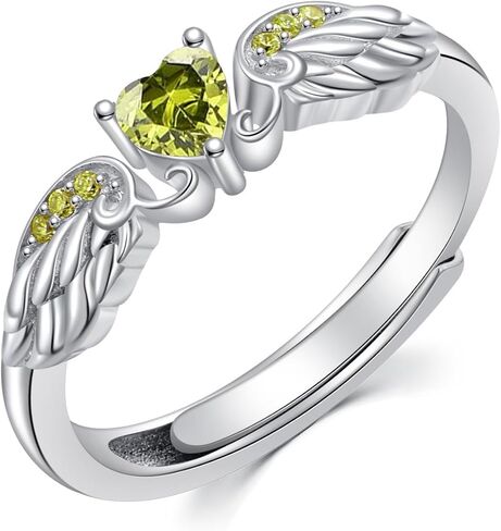 925 Sterling Silver Angel Wing Heart Ring for Women High Polish Angel Memorial Ring with Heart Gemstone Birthstone Promise Ring Mothers Day Jewelry Christmas Gifts in Saudi Arabia