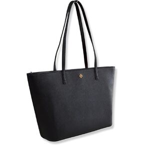 Tory Burch Womens Emerson Leather Women's Small Tote Handbag Purse, (Black)