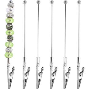 Framendino, 6 Pack Beaded Alligator Clips Long Tailed Clamp Photo Clip Holder Card for Garden Office Crafts