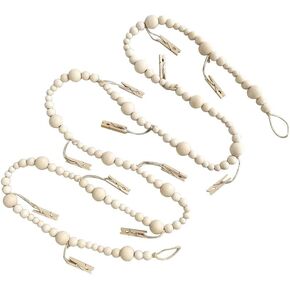 Wooden Beads Garlands with Clothespins Hanging Photo Display Office, Nursery Room, Wall Art for Bedroom, Pictures Cards Holder with Wood Clips, Teen Gift for Birthday (L)