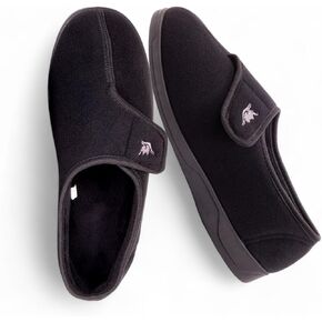 Men's Wide, Extra-Wide 80-D Memory Foam Adjustable Closure Slippers, Comfy Warm Plush Fleece Arthritis Edema Adjustable Closure House Shoes Breathable Machine Washable Indoor/Outdoor w/Anti Slip Sole