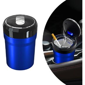 Car Ashtray with Lid, Detachable Smokeless Cylinder Cup Holder Ashtray with LED Light, Portable Vehicle Ashtray Smell Proof Trash Can for Car Home Office, Car Accessories (Black, Large)
