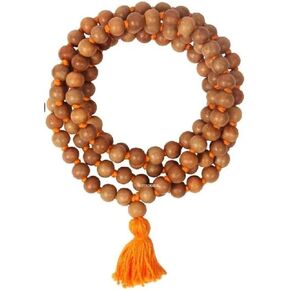 Sandalwood Mala Necklace 8 mm 108 knotted Sandalwood Japa Mala, Wood Bead Necklace, Sandalwood Rosary Hindu Buddhist Prayer Beads Meditation Mala