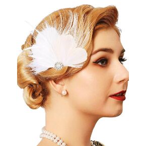 مقطع شعر ريشة أبيض 1920s إكسسوارات شعر رائعة للنساء للنساء