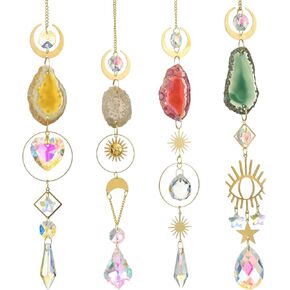 LiQunSweet 4 pcs Colorful Prism Shaped Glass Hanging Dream Suncatchers Rainbow Prismatic Rectangle Ornaments Catchers for Window Room Party Home Wall Garden Decor
