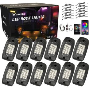Winunite 4 Pods RGB Rock Lights 12V, Waterproof Music Mode APP/Remote Control Multicolor Underglow Light Kit Wheel Well Lights for Off Road Trucks SUV ATV UTV Trailer Boats