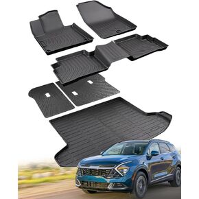 for Kia Sportage Floor Mats & Cargo Liner with Back Seat Cover Protector 2023 2024 2025 (Not Hybrid) All Weather Waterproof TPE Rubber Floor Mats