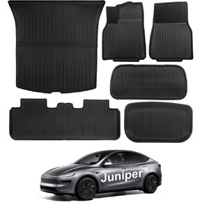 Floor Mats for New 2025-2026 Tesla Model Y Juniper, Set of 6 All Weather Thicken TPE Floor Mats Waterproof Anti-Slip Front & Rear Trunk Mats Liners, Custom Fit for Tesla Model Y Accessories