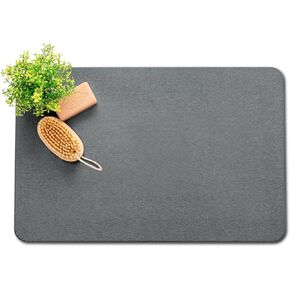 Stone Bath Mat, Non-Slip Natural Diatomaceous Earth Bath Mat, 23.5" x 15.5" Bath Stone Mat, Easy to Clean, Dark Grey