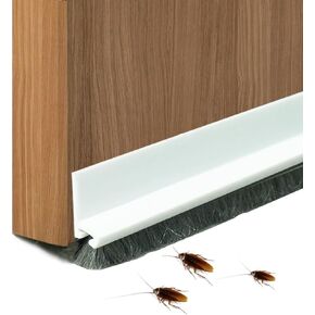 Door Sweep for Bottom of Door, 39.2‘’L Integrated Design with Brush, Self Adhesive Under Door Draft Stopper for Bottom of Door, Door Seal Dust/Noise/Hot or Cold Air Insulation, White 2" W