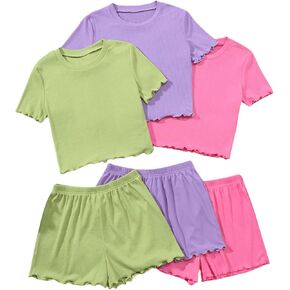 SOLY HUX Girl's 3 Sets Summer Outfits Short Sleeve Tops and Shorts Casual Vacation Set