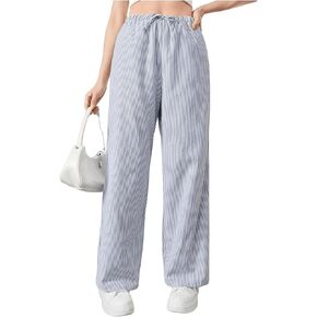 WDIRARA Girl's Striped Pants Loose Wide Leg Trousers High Waist Palazzo Pants