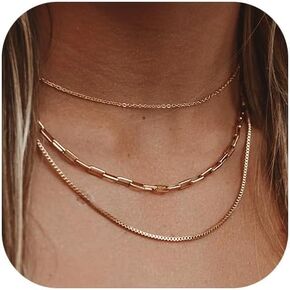 Long tiantian Stacked Necklaces for Women Gold Layering Necklaces for Women Dainty Herringbone Paperclip Chain Necklace Set Gold Jewelry Trendy 2025