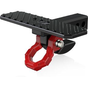 MZS Hitch Slider with Step & Red D Ring Shackle, Skid Protection Rear Bumper Guard Protector Fits 2 inch Hitch Receivers for Off-Road Vehicles Pickups Trucks SUV RV Trailer Towing Recovery