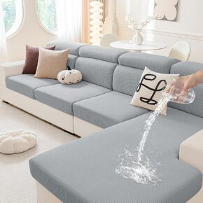 hyha Waterproof Couch Cushion Covers, Against Spills, Couch Cover for Dogs Washable, Thick Elastic Jacquard Fabric, Waterproof Sofa Seat Slipovers for Pets (3 Pieces, Dark Grey) in Kuwait