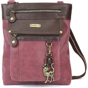 CHALA GEMINI Crossbody Canvas Gift Messenger Bag Burgundy - Slim Cat