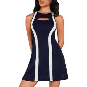 SweatyRocks Women's Cut Out Tennis Dresses Colorblock Crew Neck Sleeveless Crewneck Golf Mini Dress